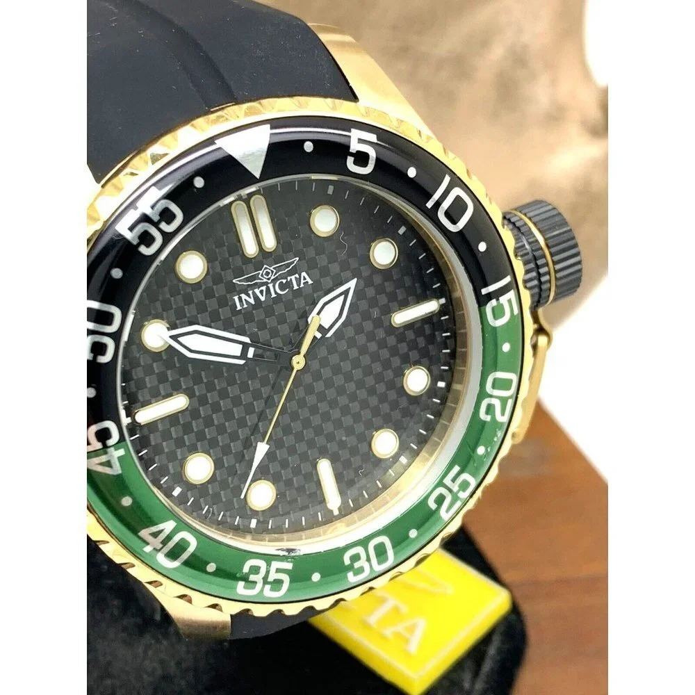 Invicta Men's Watch 35661 Pro Diver Quartz Gold Black Green Bezel Rubber…